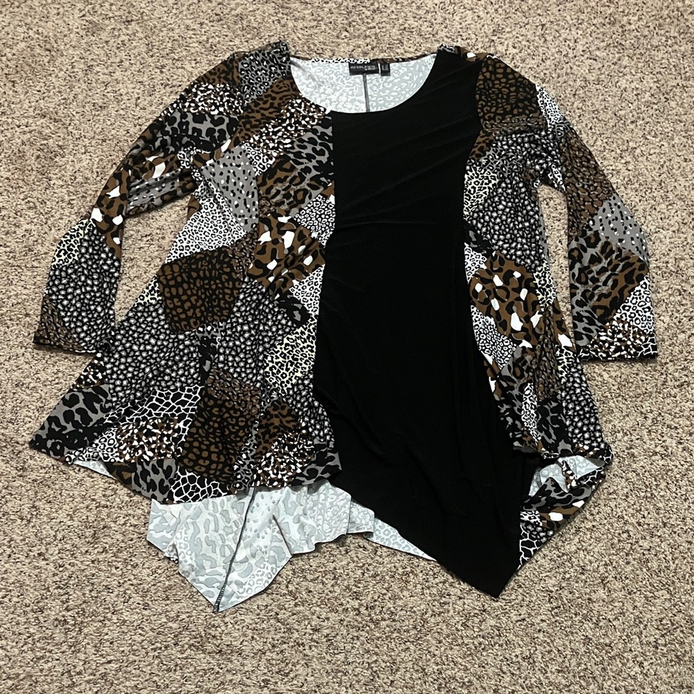 Attitudes by Renee Black and Brown Animal Print Tunic